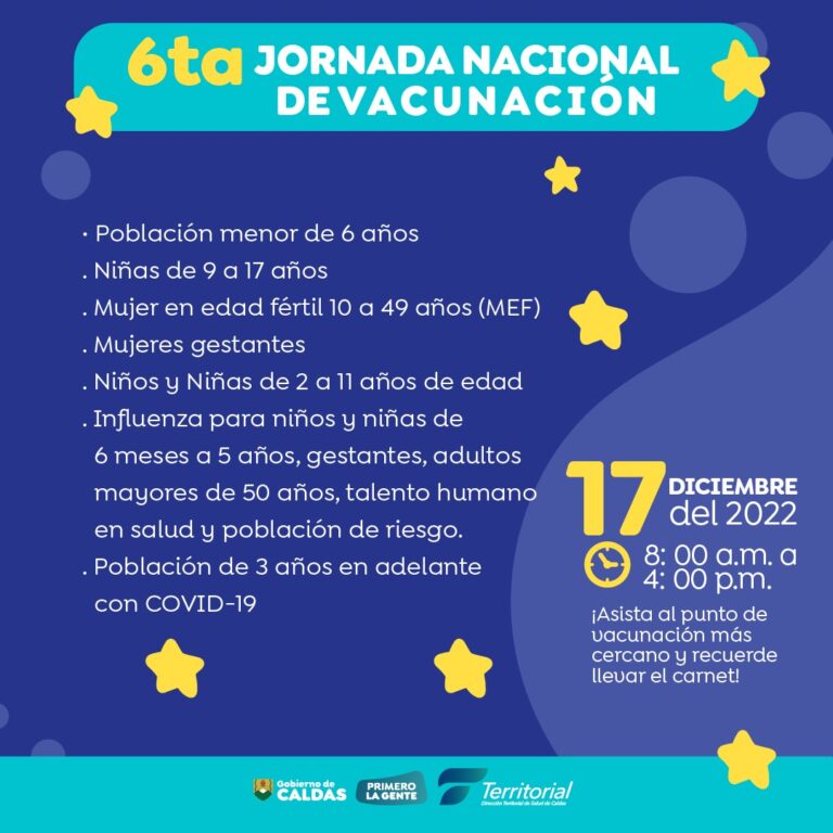 Este sábado jornada de vacunación en Caldas