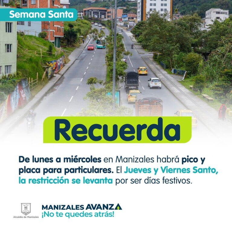 En Semana Santa, el pico y placa se mantiene en Manizales