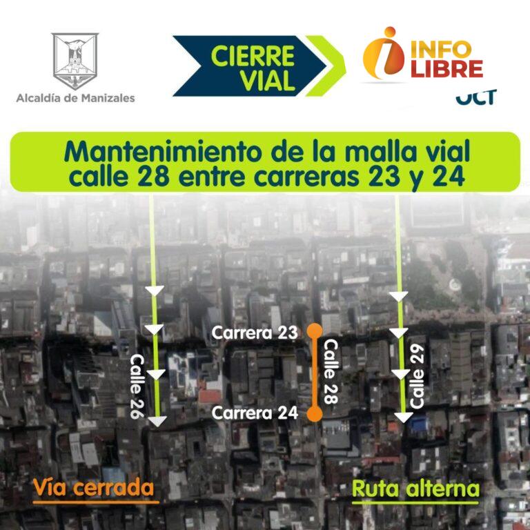 Cierre vial en Manizales por frente de obra en el centro