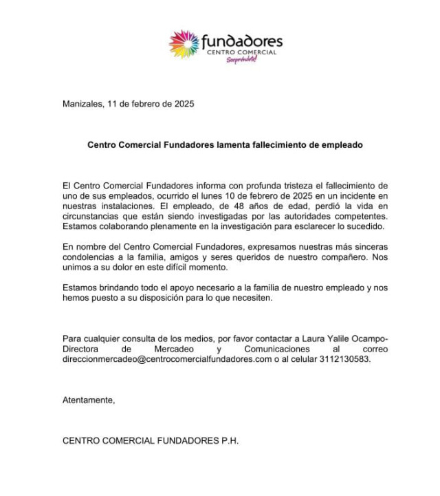 Comunidado Centro Comercial Fundadores